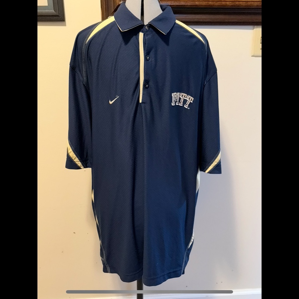 Nike Pittsburgh Panthers Blue Polo with Classic Collar and Swoosh
